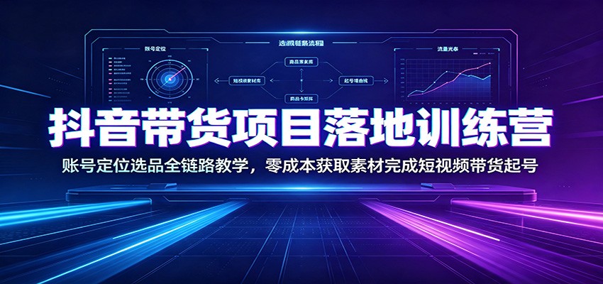 抖音带货项目落地训练营：账号定位选品全链路教学，零成本获取素材完成短视频带货起号-伏羲SAAS