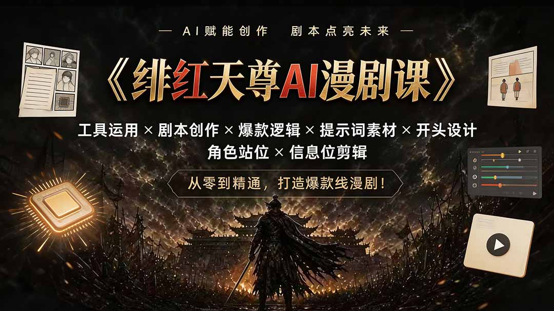 绯红天尊AI漫剧课｜工具运用×剧本创作×爆款逻辑×提示词素材×开头设计×角色站位×信息位剪辑-伏羲SAAS