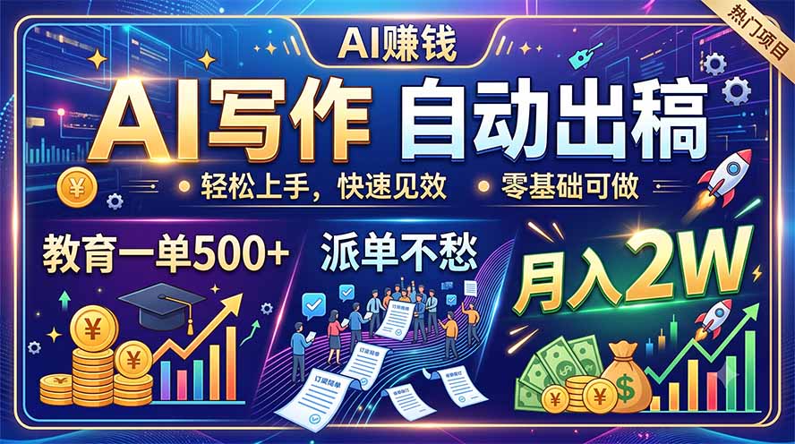 AI写作自动出稿，教育一单500+，派单不愁，月入2W-伏羲SAAS