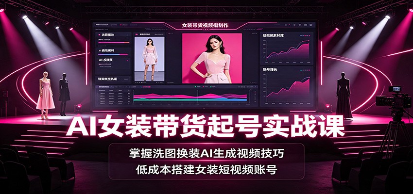 AI女装带货起号实战课：掌握洗图换装AI生成视频技巧，低成本搭建女装短视频账号-伏羲SAAS