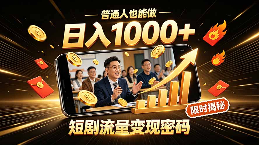 一部手机做短剧分发，不用真人出镜、不用拍摄剧本，快手流量变现日赚千元-伏羲SAAS