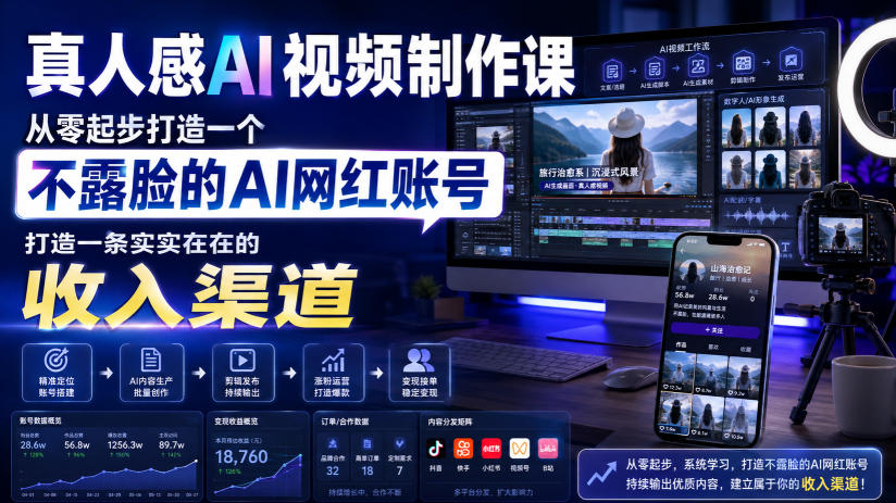 真人感AI视频制作课，从零起步打造一个不露脸的AI网红账号，打造一条实实在在的收入渠道【原创双语字幕】-伏羲SAAS