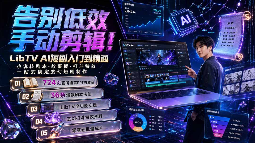 告别低效手动剪辑！LibTV AI短剧入门到精通，小说转剧本方法，故事板打斗特效一站式搞定玄幻短剧制作-伏羲SAAS